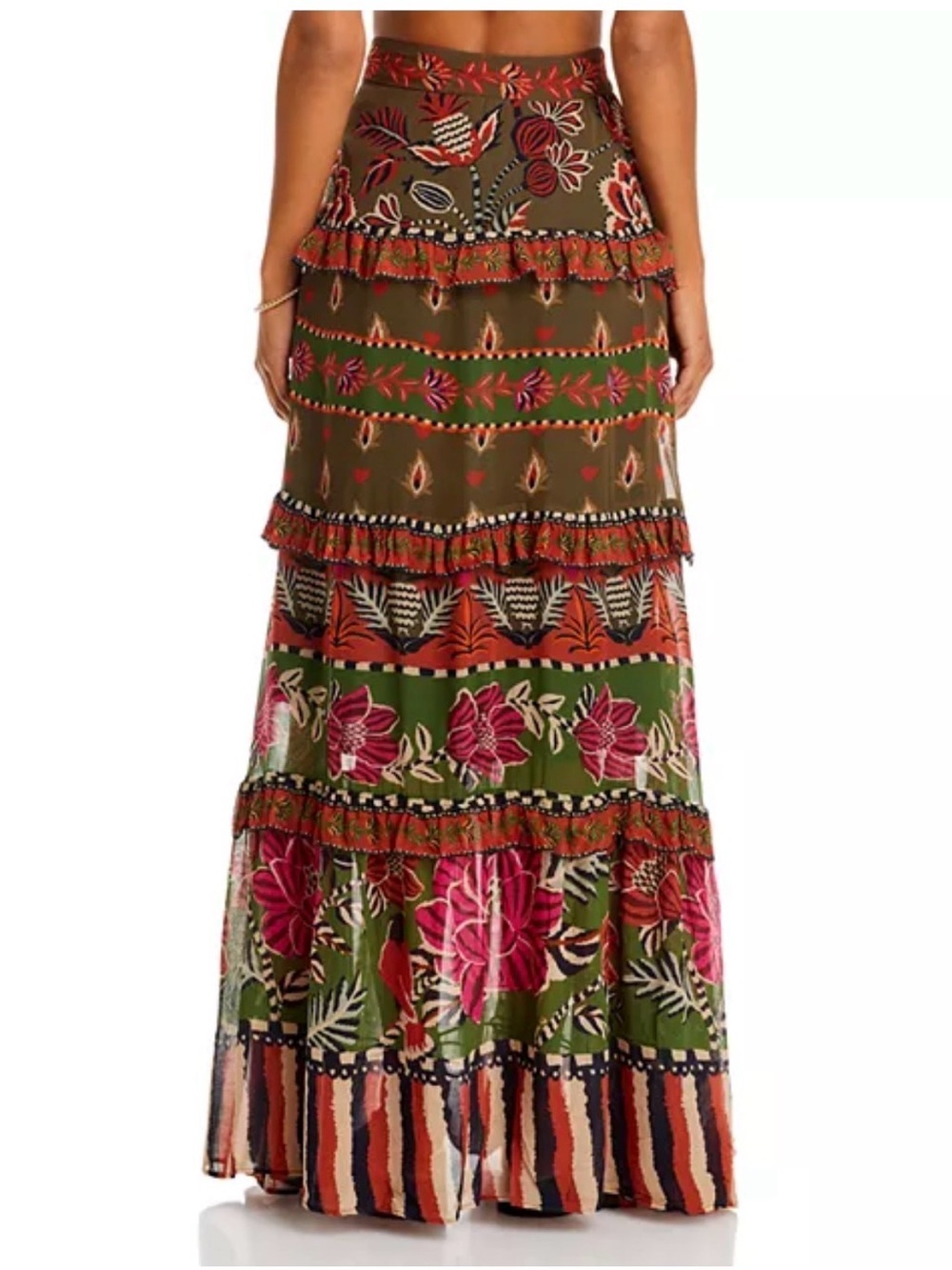 NWT FARM Rio Ainika Floral Garden Maxi Skirt Tiered Maxi Skirt in Olive and Rust - Picture 6 of 12